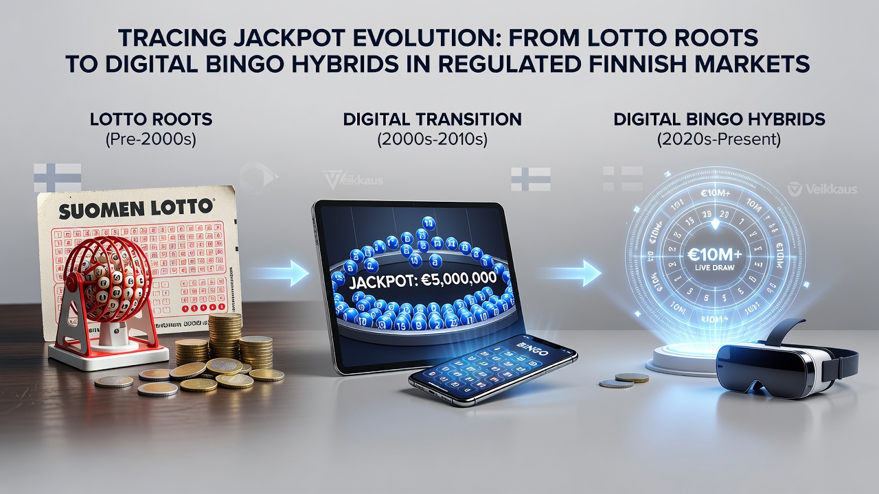 Modern digital interface showing bingo and lotto jackpot displays on a Finnish regulated platform
